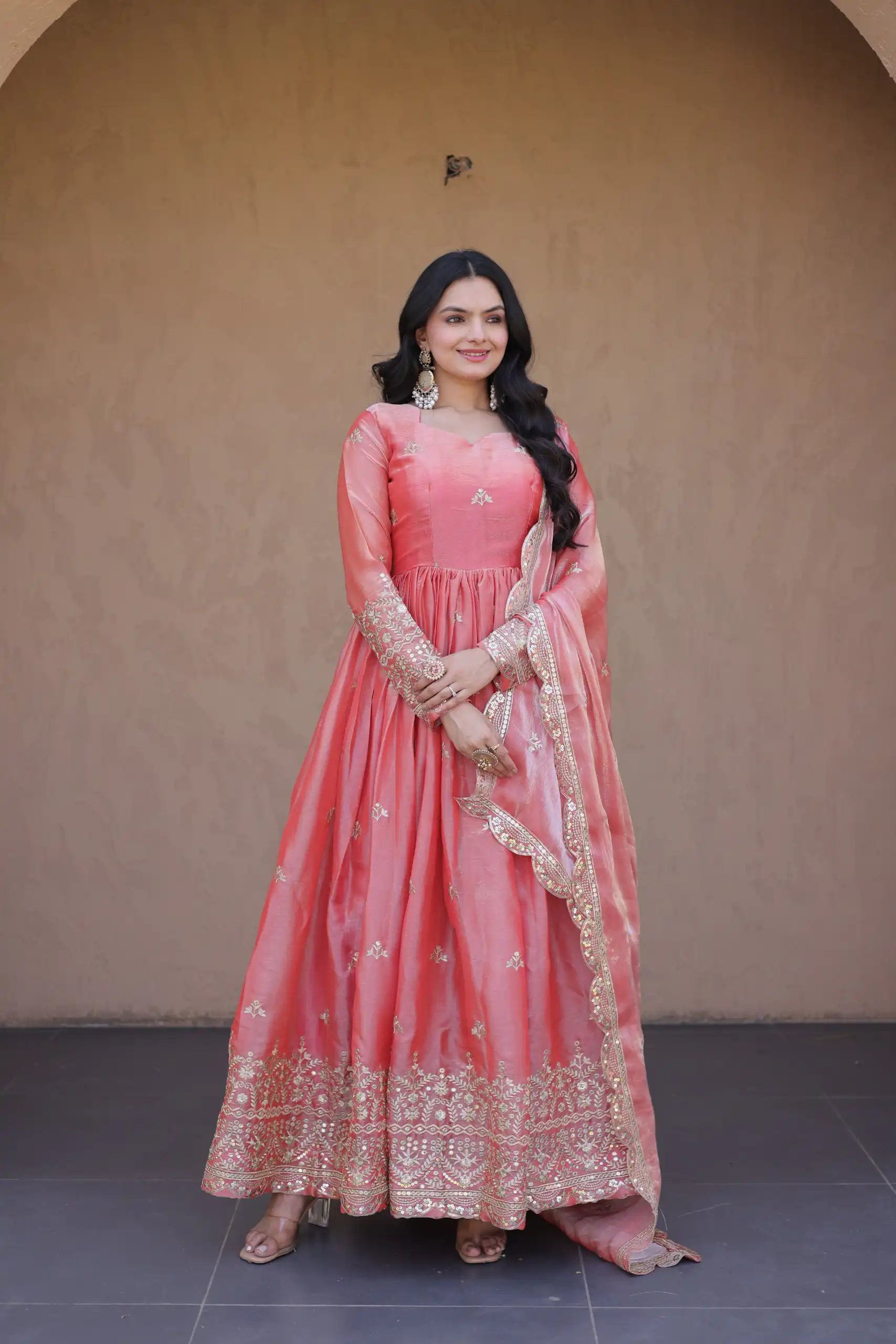 Perfect Gajri Fendi Silk Embroidery Zari Work Gown