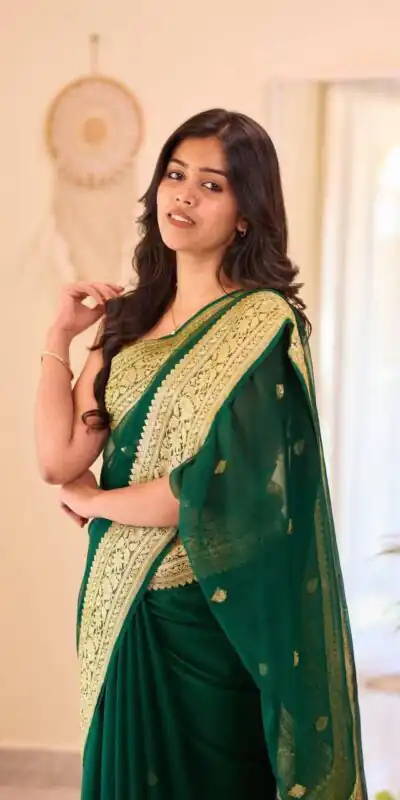 Alternative view of Perfect Green Soft Lilan Slab Jacquard Work Saree