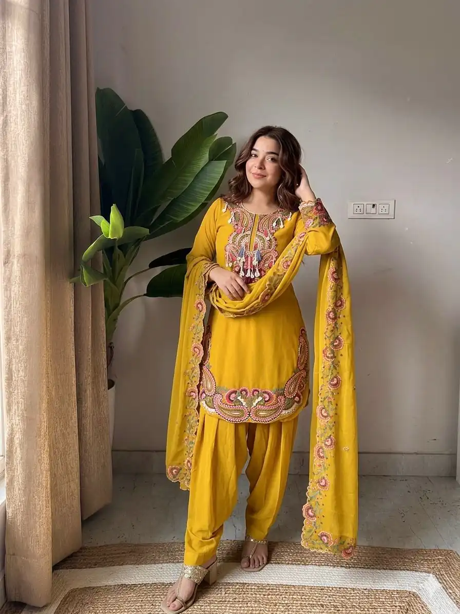 Pretty Mustered Georgette Embroidery Work Salwar Suit - Image 2