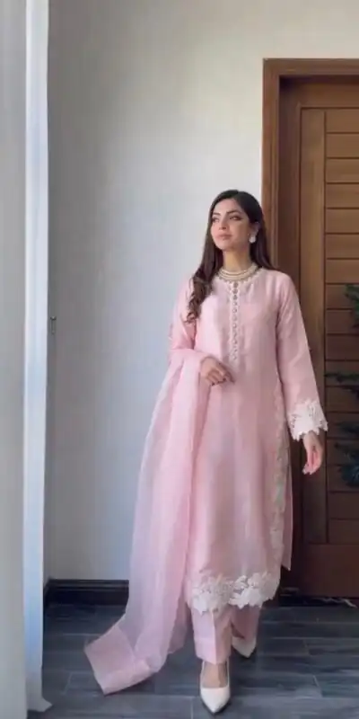 Alternative view of Pretty Pink Natural Silk Embroidery Work Salwar Suit