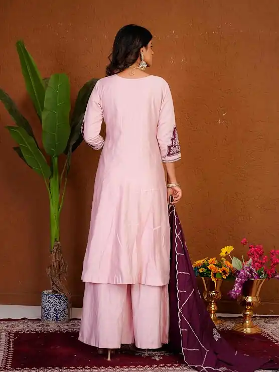 Shiny Pink Roman Silk Thread Work Salwar Suit - Image 6