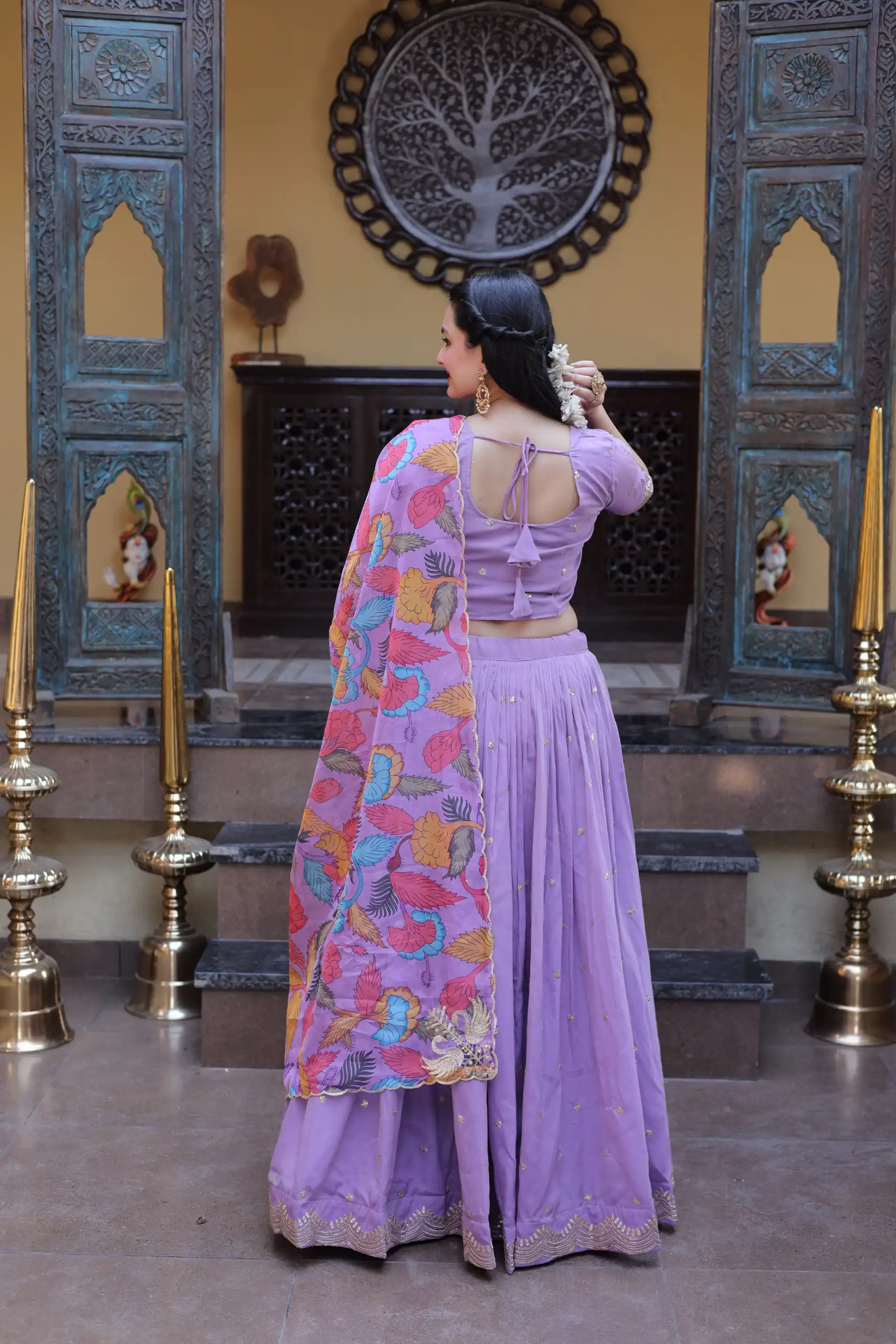 Solid Lavender Cosmos Silk Zari Embroidery Work Lehenga Choli - Image 5