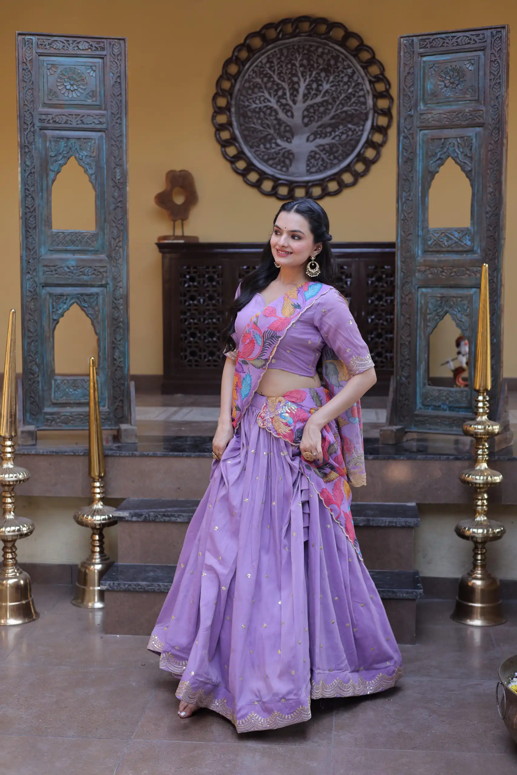 Solid Lavender Cosmos Silk Zari Embroidery Work Lehenga Choli - Image 4