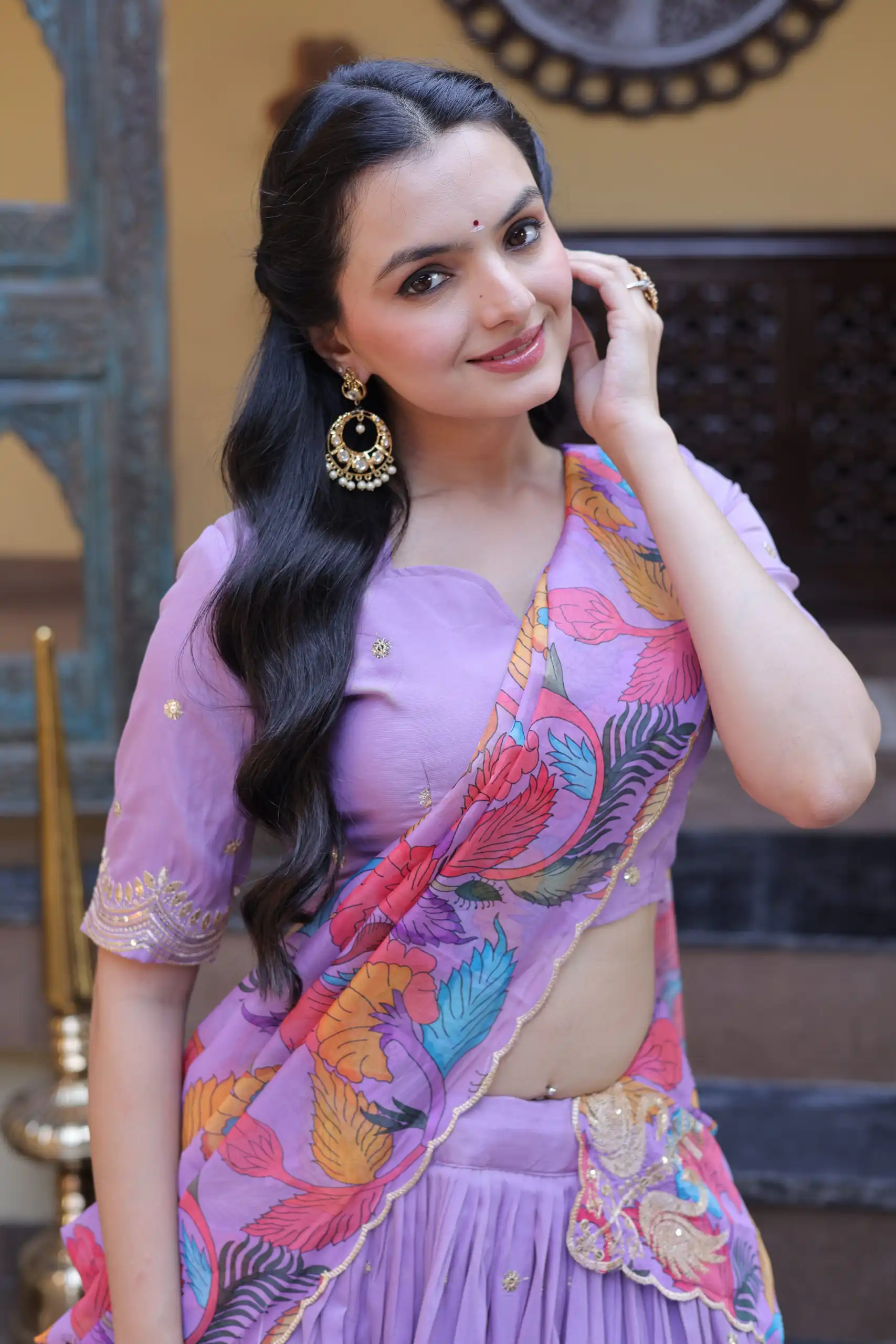 Solid Lavender Cosmos Silk Zari Embroidery Work Lehenga Choli - Image 2