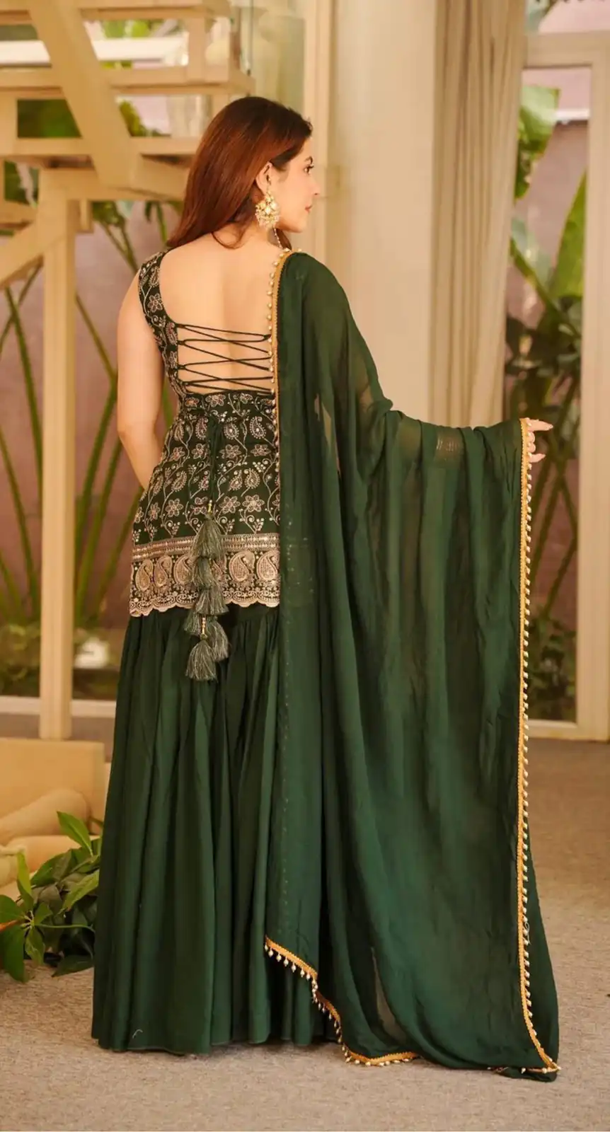 Stylist Green Blooming Faux Georgette Embroidery Work Salwar Suit - Image 6