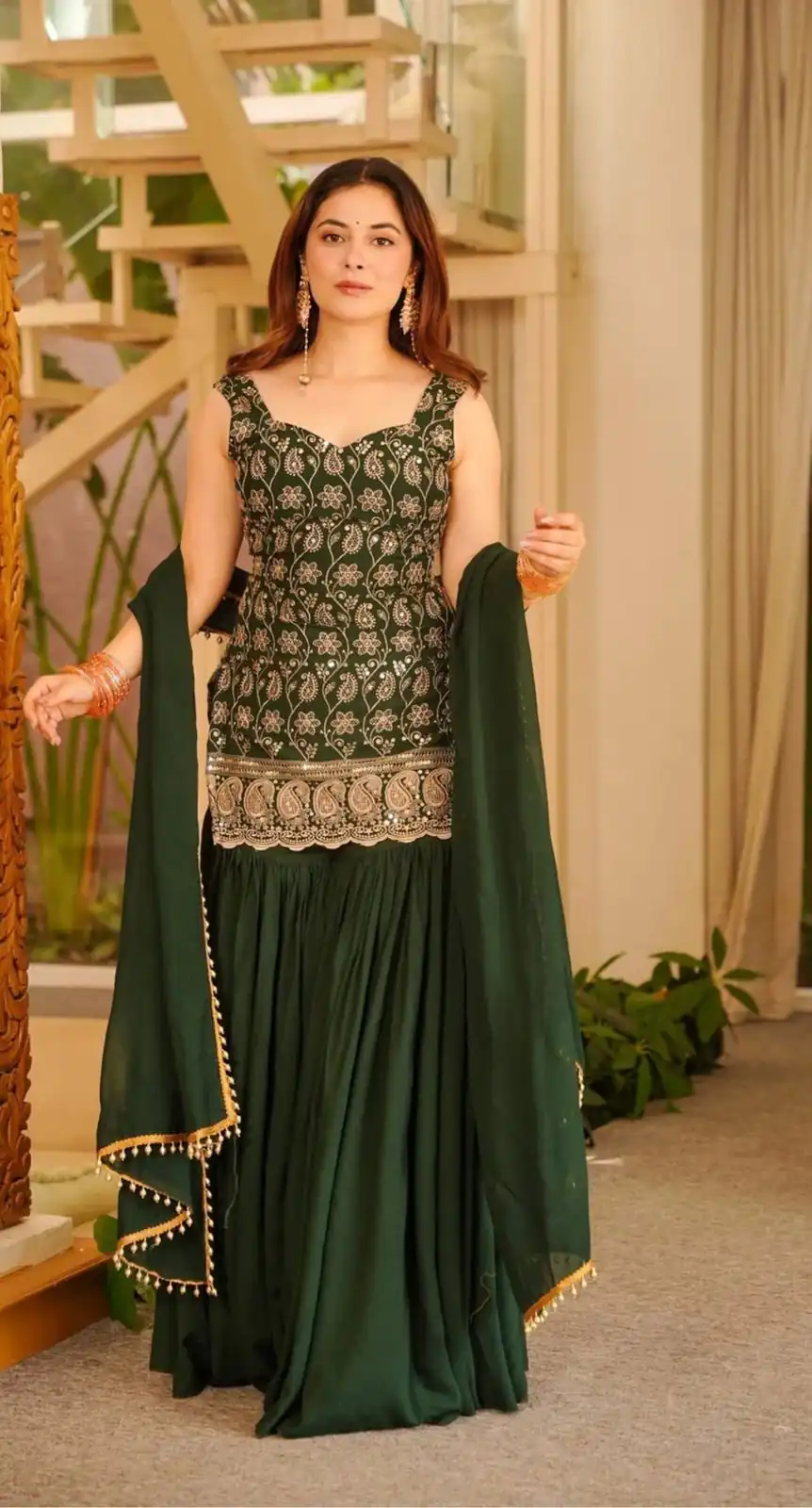Stylist Green Blooming Faux Georgette Embroidery Work Salwar Suit - Image 4