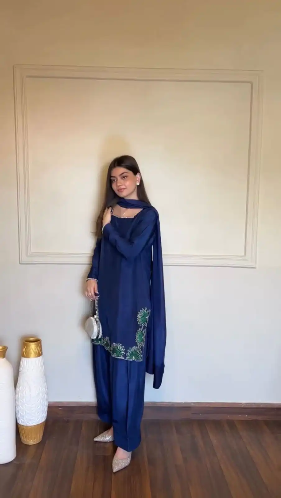 Super Blue American Silk Sequence Work Salwar Suit - Image 2