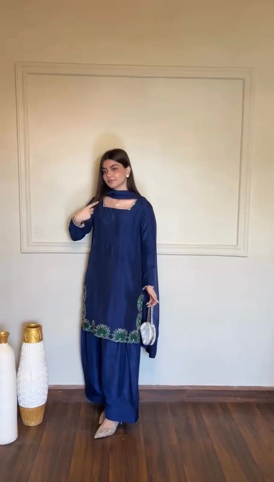 Super Blue American Silk Sequence Work Salwar Suit