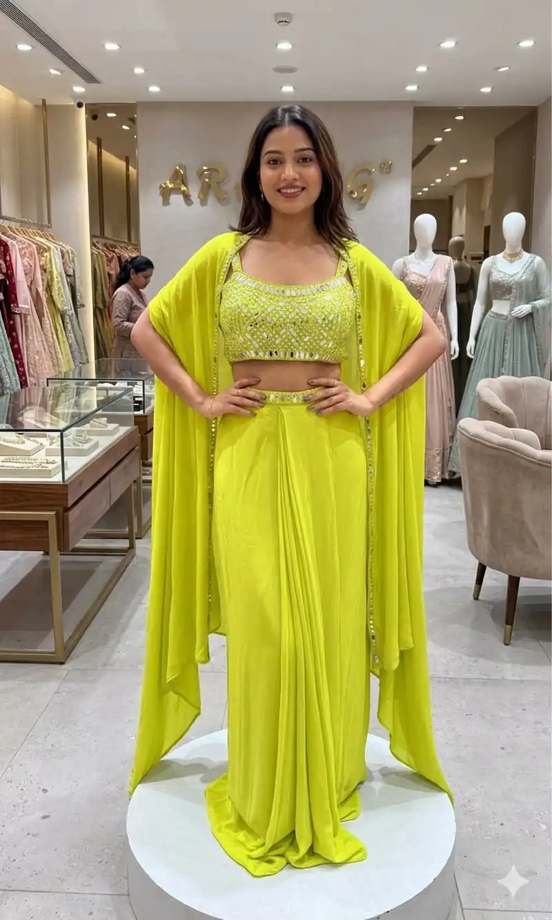 Super Lime Green French Crape Mirror Work Salwar Suit - Image 5