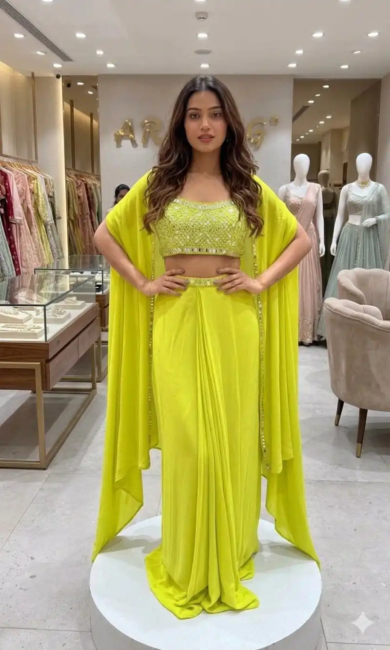 Super Lime Green French Crape Mirror Work Salwar Suit - Image 4