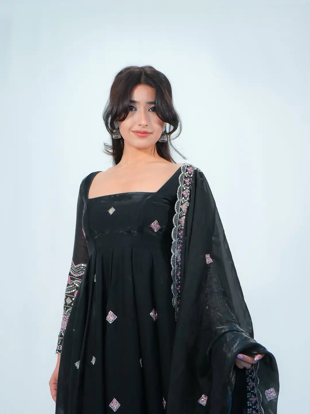 Trendy Black Fendy Silk Thread Work Anarkali Suit - Image 3