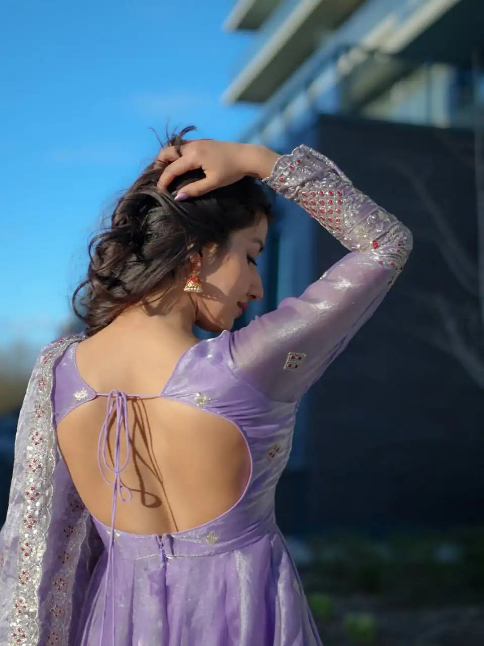 Trendy Lavender Fendy Silk Thread Work Anarkali Suit - Image 2