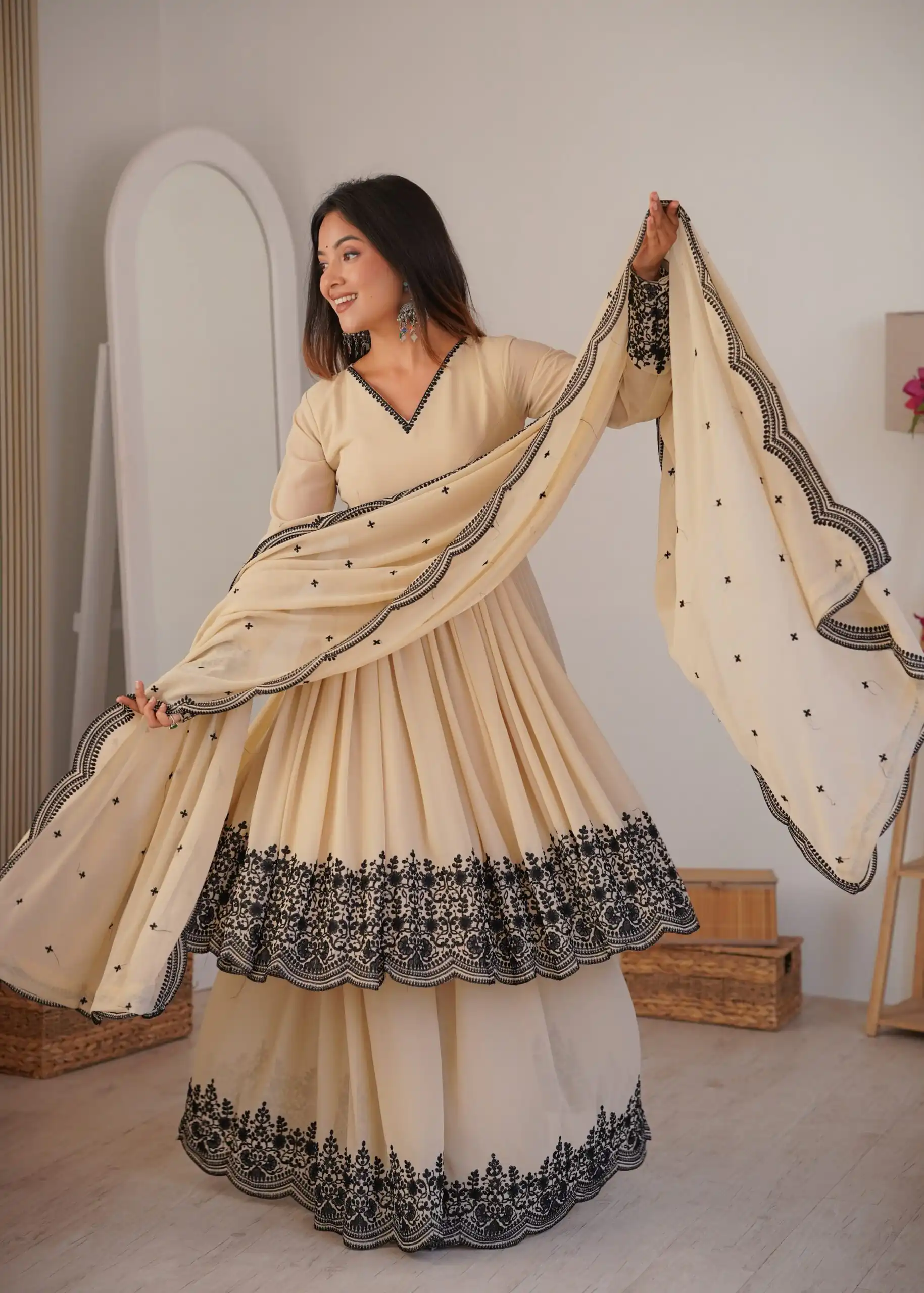 Unique Chiku Faux Georgette Embroidery Work Salwar Suit - Image 4