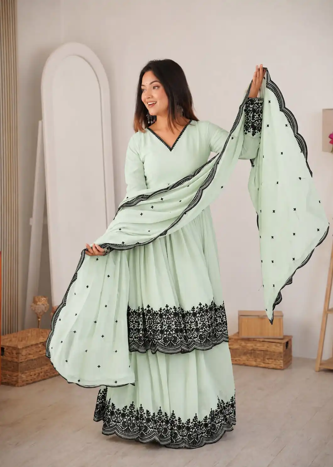 Unique Pista Faux Georgette Embroidery Work Salwar Suit - Image 3