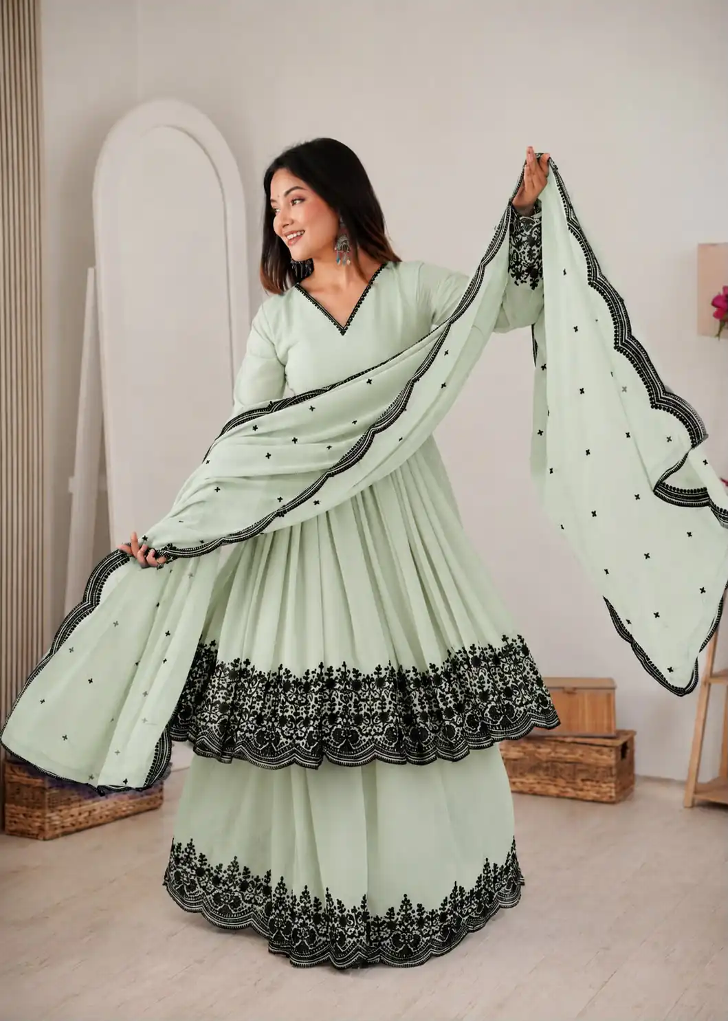 Unique Pista Faux Georgette Embroidery Work Salwar Suit - Image 2