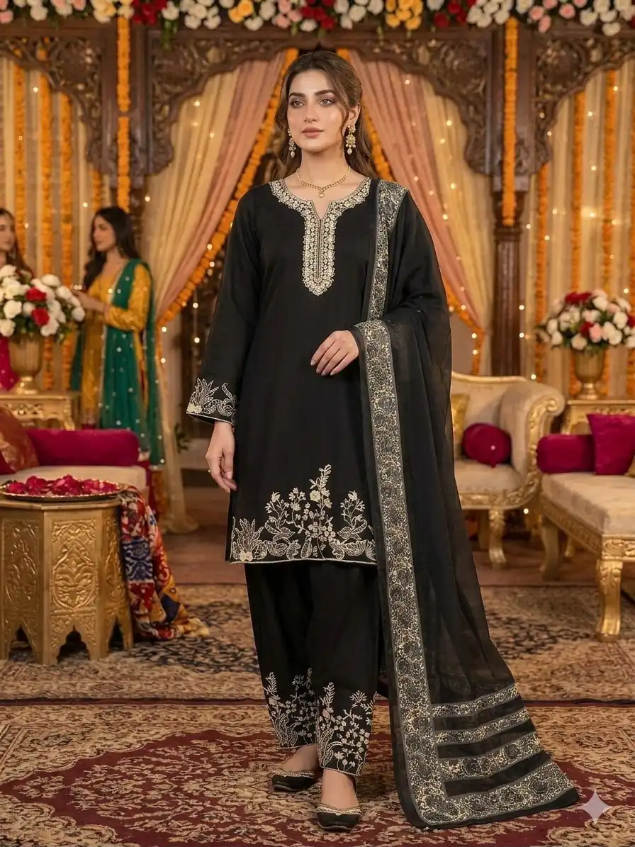 LG 2107 Black Rayon Salwar Suit with Embroidery Work & Mirror Work. Grab it for ₹1999. Delivery 4-6 Working Days. Shop now. | Jump Suits, Straight Suits, Casual Suits, Creative suits, Designer Suits, Palazzo Suits, Party Wear Suits, Patiala Suits, Salwar suit