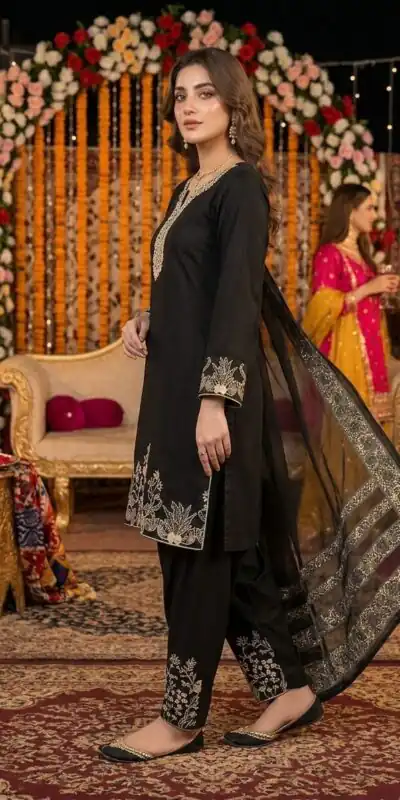LG 2107 Black Rayon Salwar Suit with Embroidery Work & Mirror Work. Grab it for ₹1999. Delivery 4-6 Working Days. Shop now. | Jump Suits, Straight Suits, Casual Suits, Creative suits, Designer Suits, Palazzo Suits, Party Wear Suits, Patiala Suits, Salwar suit