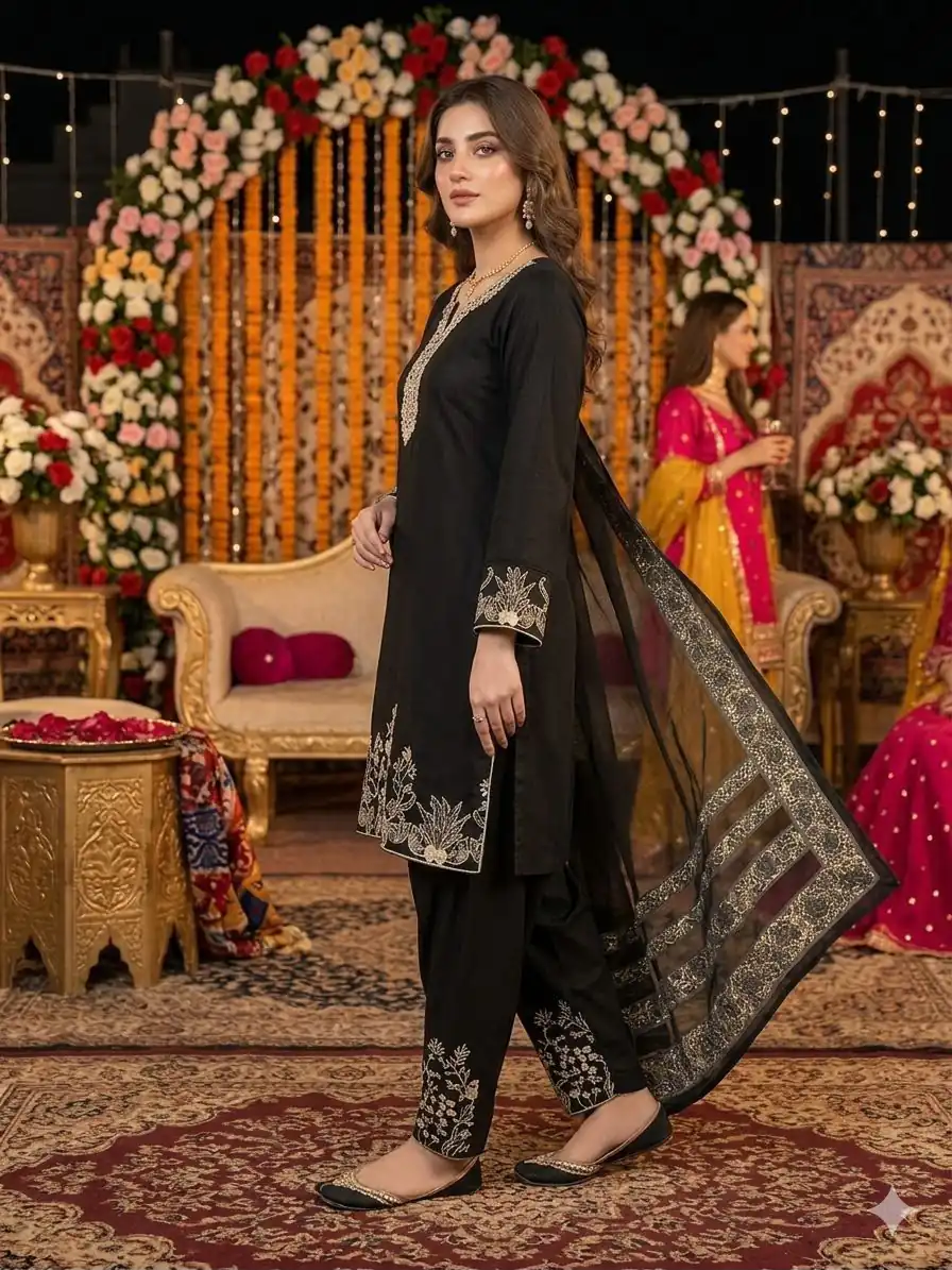 LG 2107 Black Rayon Salwar Suit with Embroidery Work & Mirror Work. Grab it for ₹1999. Delivery 4-6 Working Days. Shop now. | Jump Suits, Straight Suits, Casual Suits, Creative suits, Designer Suits, Palazzo Suits, Party Wear Suits, Patiala Suits, Salwar suit