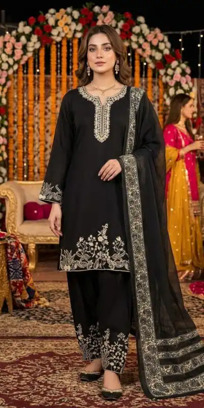 LG 2107 Black Rayon Salwar Suit with Embroidery Work & Mirror Work. Grab it for ₹1999. Delivery 4-6 Working Days. Shop now. | Jump Suits, Straight Suits, Casual Suits, Creative suits, Designer Suits, Palazzo Suits, Party Wear Suits, Patiala Suits, Salwar suit