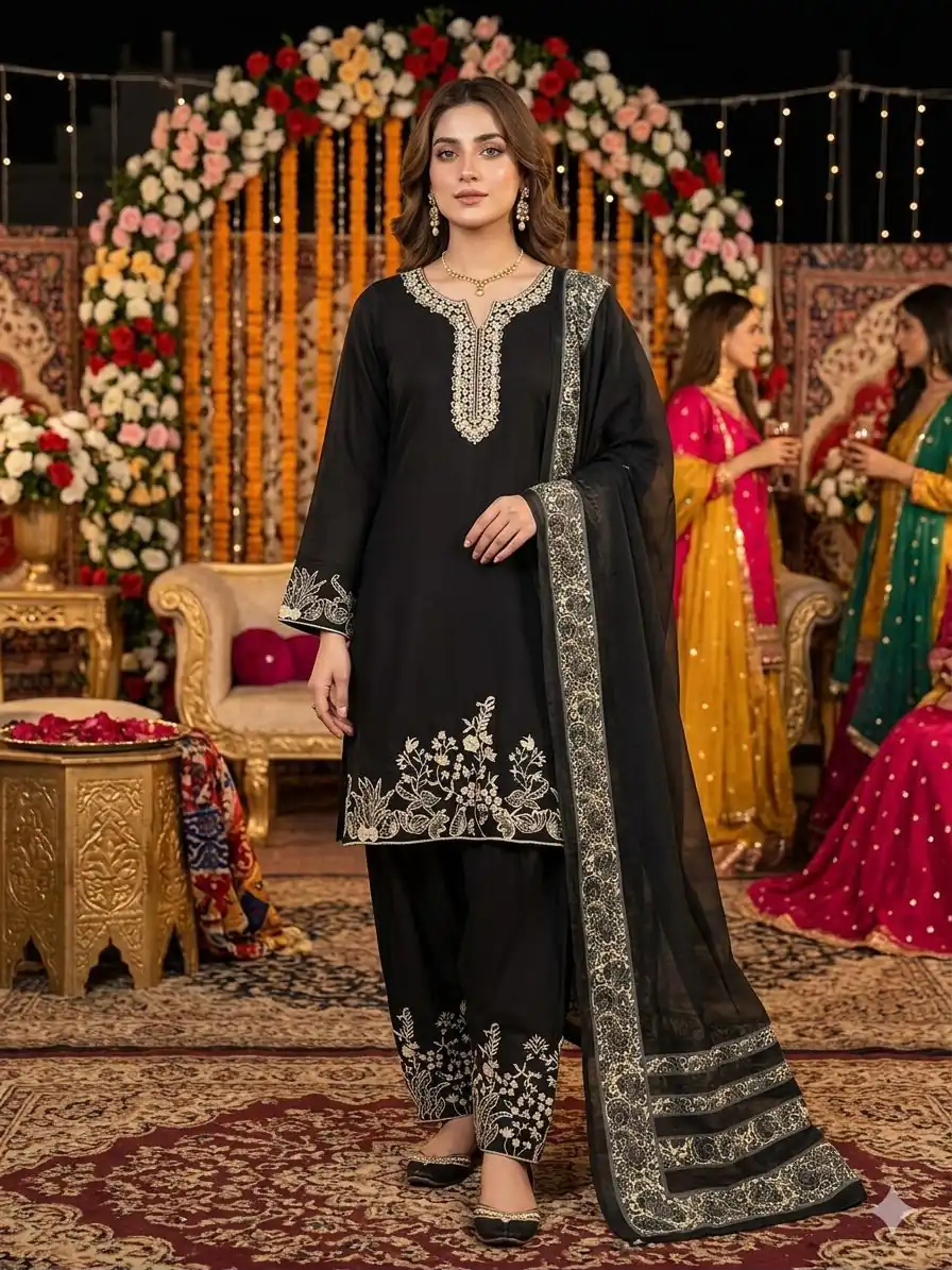 LG 2107 Black Rayon Salwar Suit with Embroidery Work & Mirror Work. Grab it for ₹1999. Delivery 4-6 Working Days. Shop now. | Jump Suits, Straight Suits, Casual Suits, Creative suits, Designer Suits, Palazzo Suits, Party Wear Suits, Patiala Suits, Salwar suit