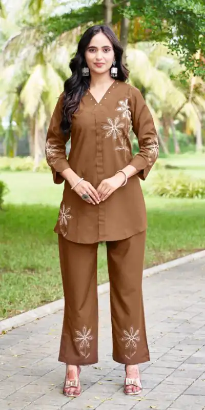DIVA 122 Brown Rayon Kurti with Embroidery Work & Mirror Work. Wedding, Party, Festive Grab it for ₹1749. Delivery 4-6 Working Days. Shop now. | Bollywood Kurti, Creative Kurtis, Designer Kurti, Kurti, Party Wear Kurti, Selfie Kurti