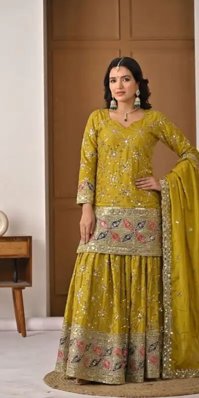 MD 3092 Mustered Chinnon Silk Salwar Suit Perfect for Wedding, Party, Ganesh Chaturthi, Baby Shower, Makar Sankranti – . Affordable Price ₹2449. De | Jump Suits, Straight Suits, Casual Suits, Creative suits, Designer Suits, Palazzo Suits, Party Wear Suits, Patiala Suits, Salwar suit