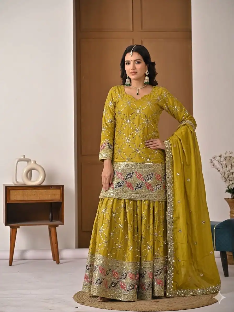MD 3092 Mustered Chinnon Silk Salwar Suit Perfect for Wedding, Party, Ganesh Chaturthi, Baby Shower, Makar Sankranti – . Affordable Price ₹2449. De | Jump Suits, Straight Suits, Casual Suits, Creative suits, Designer Suits, Palazzo Suits, Party Wear Suits, Patiala Suits, Salwar suit