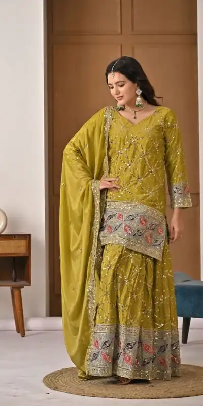 MD 3092 Mustered Chinnon Silk Salwar Suit Perfect for Wedding, Party, Ganesh Chaturthi, Baby Shower, Makar Sankranti – . Affordable Price ₹2449. De | Jump Suits, Straight Suits, Casual Suits, Creative suits, Designer Suits, Palazzo Suits, Party Wear Suits, Patiala Suits, Salwar suit