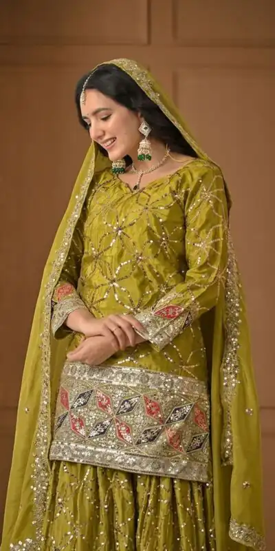 MD 3092 Mustered Chinnon Silk Salwar Suit Perfect for Wedding, Party, Ganesh Chaturthi, Baby Shower, Makar Sankranti – . Affordable Price ₹2449. De | Jump Suits, Straight Suits, Casual Suits, Creative suits, Designer Suits, Palazzo Suits, Party Wear Suits, Patiala Suits, Salwar suit