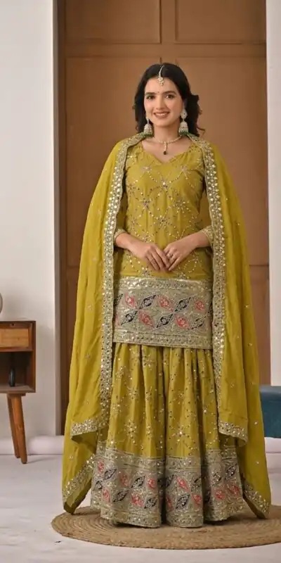 MD 3092 Mustered Chinnon Silk Salwar Suit Perfect for Wedding, Party, Ganesh Chaturthi, Baby Shower, Makar Sankranti – . Affordable Price ₹2449. De | Jump Suits, Straight Suits, Casual Suits, Creative suits, Designer Suits, Palazzo Suits, Party Wear Suits, Patiala Suits, Salwar suit