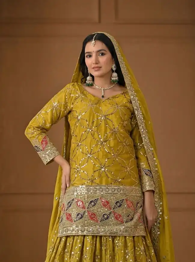 MD 3092 Mustered Chinnon Silk Salwar Suit Perfect for Wedding, Party, Ganesh Chaturthi, Baby Shower, Makar Sankranti – . Affordable Price ₹2449. De | Jump Suits, Straight Suits, Casual Suits, Creative suits, Designer Suits, Palazzo Suits, Party Wear Suits, Patiala Suits, Salwar suit