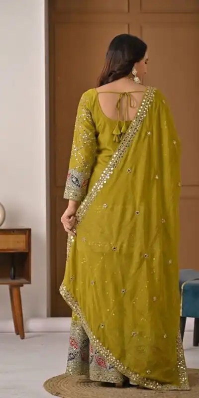 MD 3092 Mustered Chinnon Silk Salwar Suit Perfect for Wedding, Party, Ganesh Chaturthi, Baby Shower, Makar Sankranti – . Affordable Price ₹2449. De | Jump Suits, Straight Suits, Casual Suits, Creative suits, Designer Suits, Palazzo Suits, Party Wear Suits, Patiala Suits, Salwar suit