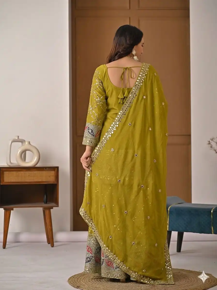 MD 3092 Mustered Chinnon Silk Salwar Suit Perfect for Wedding, Party, Ganesh Chaturthi, Baby Shower, Makar Sankranti – . Affordable Price ₹2449. De | Jump Suits, Straight Suits, Casual Suits, Creative suits, Designer Suits, Palazzo Suits, Party Wear Suits, Patiala Suits, Salwar suit
