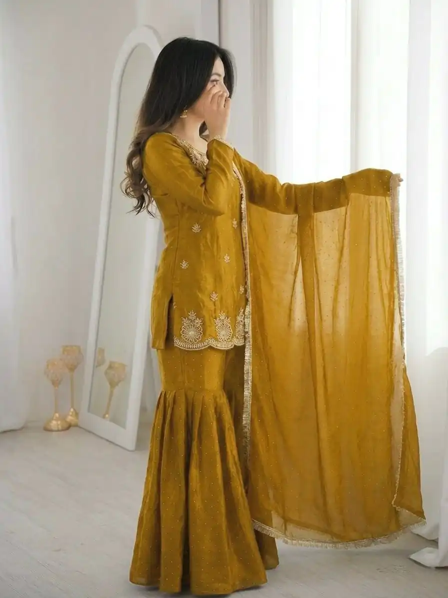 ZSR 3166 Mustered Color Fendy Silk With Embroidery Work Salwar Suit. Get it for ₹2149. Delivery 4-6 Working Days. Online Shop now. | Jump Suits, Straight Suits, Casual Suits, Creative suits, Designer Suits, Palazzo Suits, Party Wear Suits, Patiala Suits, Salwar suit