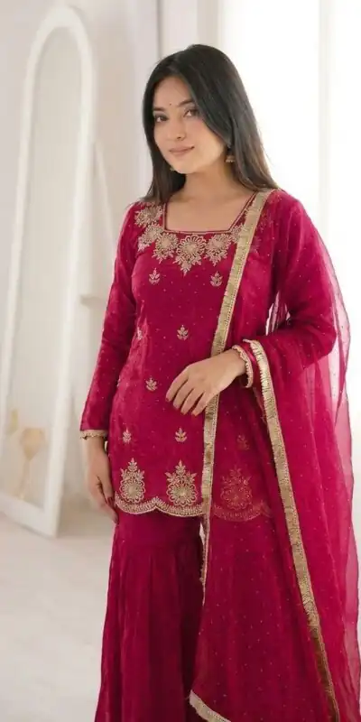 ZSR 3166 Red Color Fendy Silk With Embroidery Work Salwar Suit. Get it for ₹2149. Delivery 4-6 Working Days. Online Shop now. | Jump Suits, Straight Suits, Casual Suits, Creative suits, Designer Suits, Palazzo Suits, Party Wear Suits, Patiala Suits, Salwar suit