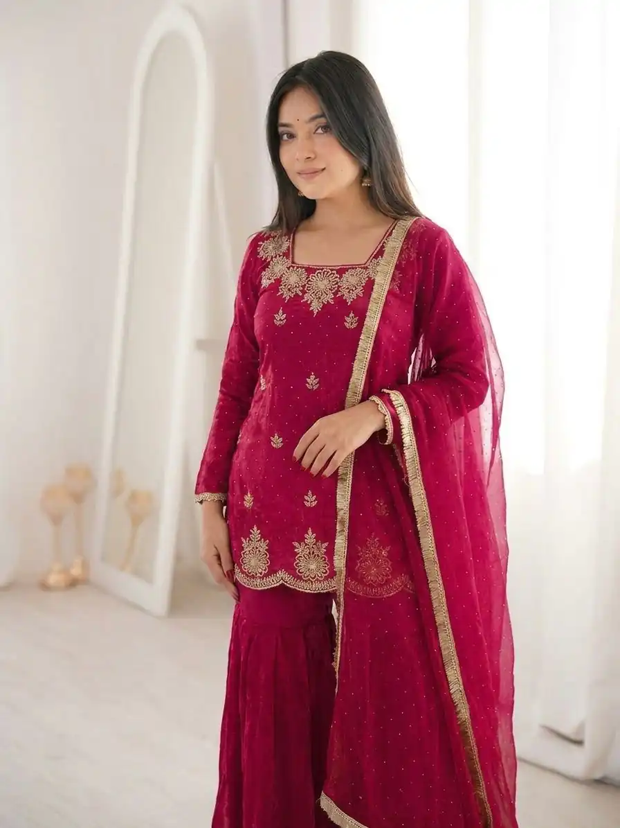 ZSR 3166 Red Color Fendy Silk With Embroidery Work Salwar Suit. Get it for ₹2149. Delivery 4-6 Working Days. Online Shop now. | Jump Suits, Straight Suits, Casual Suits, Creative suits, Designer Suits, Palazzo Suits, Party Wear Suits, Patiala Suits, Salwar suit