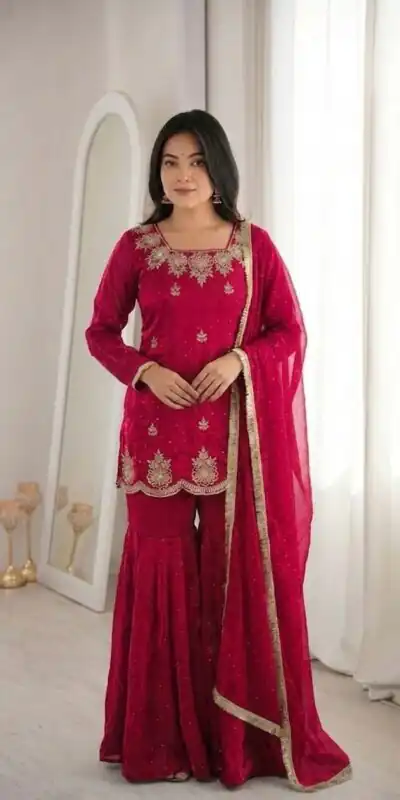 ZSR 3166 Red Color Fendy Silk With Embroidery Work Salwar Suit. Get it for ₹2149. Delivery 4-6 Working Days. Online Shop now. | Jump Suits, Straight Suits, Casual Suits, Creative suits, Designer Suits, Palazzo Suits, Party Wear Suits, Patiala Suits, Salwar suit