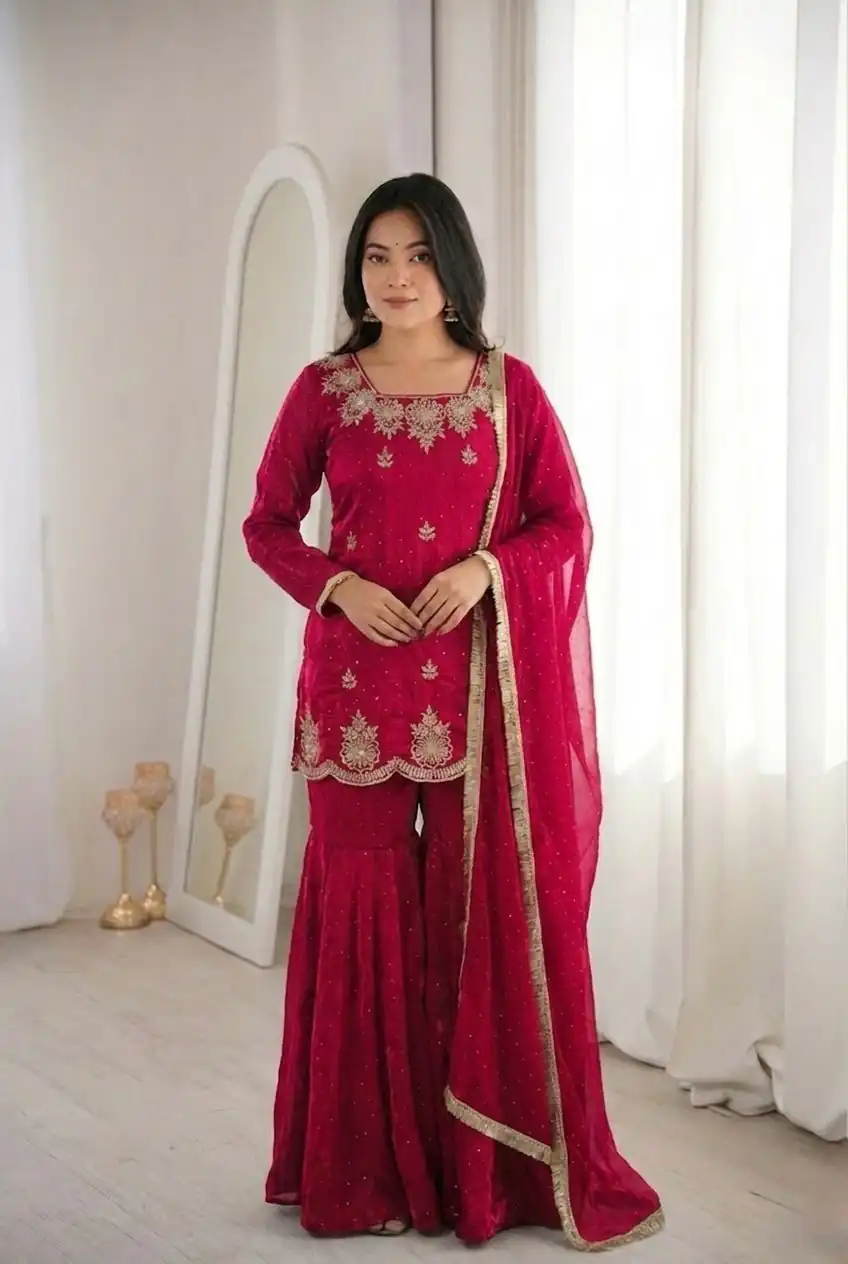 ZSR 3166 Red Color Fendy Silk With Embroidery Work Salwar Suit. Get it for ₹2149. Delivery 4-6 Working Days. Online Shop now. | Jump Suits, Straight Suits, Casual Suits, Creative suits, Designer Suits, Palazzo Suits, Party Wear Suits, Patiala Suits, Salwar suit