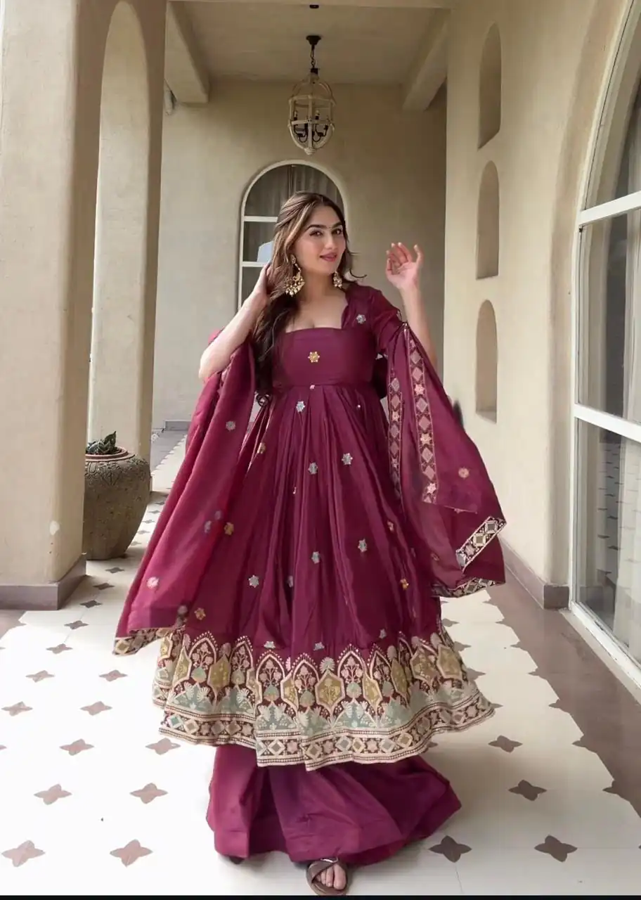MD 3097 Red Color Natural Crep Anarkali Suit with Embroidery Work. Exclusive Offer ₹2649. Delivery 4-6 Working Days. Shop now. | Anarkali Suits, Bollywood Anarkali, Creative-Anarkali, Designer Anarkali, Embroidered Anarkali, Party Wear Anarkali