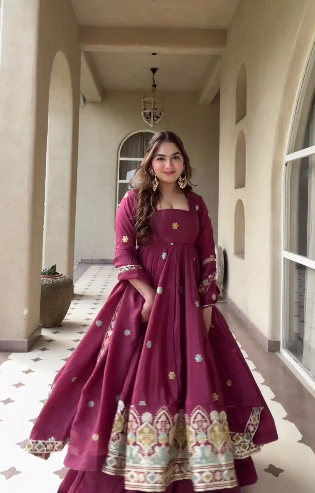 MD 3097 Red Color Natural Crep Anarkali Suit with Embroidery Work. Exclusive Offer ₹2649. Delivery 4-6 Working Days. Shop now. | Anarkali Suits, Bollywood Anarkali, Creative-Anarkali, Designer Anarkali, Embroidered Anarkali, Party Wear Anarkali