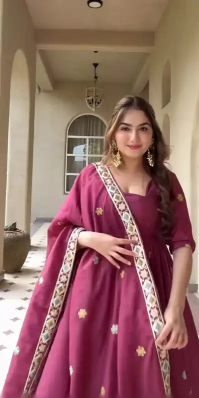 MD 3097 Red Color Natural Crep Anarkali Suit with Embroidery Work. Exclusive Offer ₹2649. Delivery 4-6 Working Days. Shop now. | Anarkali Suits, Bollywood Anarkali, Creative-Anarkali, Designer Anarkali, Embroidered Anarkali, Party Wear Anarkali