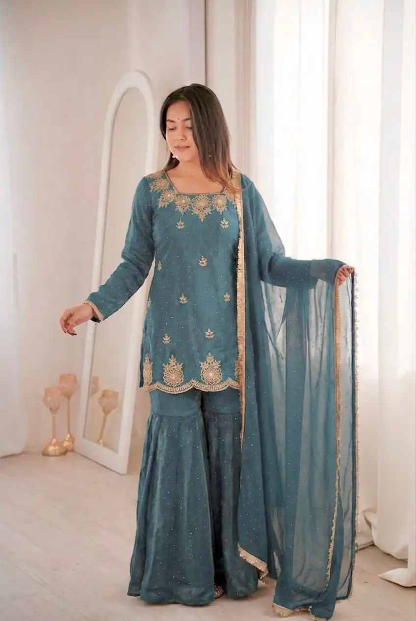 ZSR 3166 Teal Color Fendy Silk With Embroidery Work Salwar Suit. Get it for ₹2149. Delivery 4-6 Working Days. Online Shop now. | Jump Suits, Straight Suits, Casual Suits, Creative suits, Designer Suits, Palazzo Suits, Party Wear Suits, Patiala Suits, Salwar suit