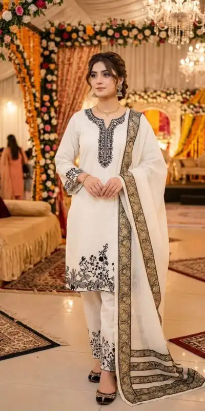 LG 2107 White Rayon Salwar Suit with Embroidery Work & Mirror Work. Grab it for ₹1999. Delivery 4-6 Working Days. Shop now. | Jump Suits, Straight Suits, Casual Suits, Creative suits, Designer Suits, Palazzo Suits, Party Wear Suits, Patiala Suits, Salwar suit