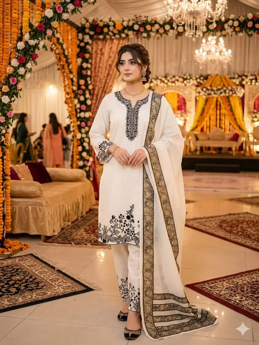 LG 2107 White Rayon Salwar Suit with Embroidery Work & Mirror Work. Grab it for ₹1999. Delivery 4-6 Working Days. Shop now. | Jump Suits, Straight Suits, Casual Suits, Creative suits, Designer Suits, Palazzo Suits, Party Wear Suits, Patiala Suits, Salwar suit