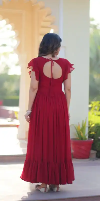 KA 1179 Maroon Faux Blooming Gown with Embroidery Work & Sequins Work. Special Price ₹1769. Delivery 4-6 Working Days. Shop now. | Bollywood Gowns, Creative Gowns, Designer Gowns, Embroidered Gowns, Gowns, Party Wear Gowns