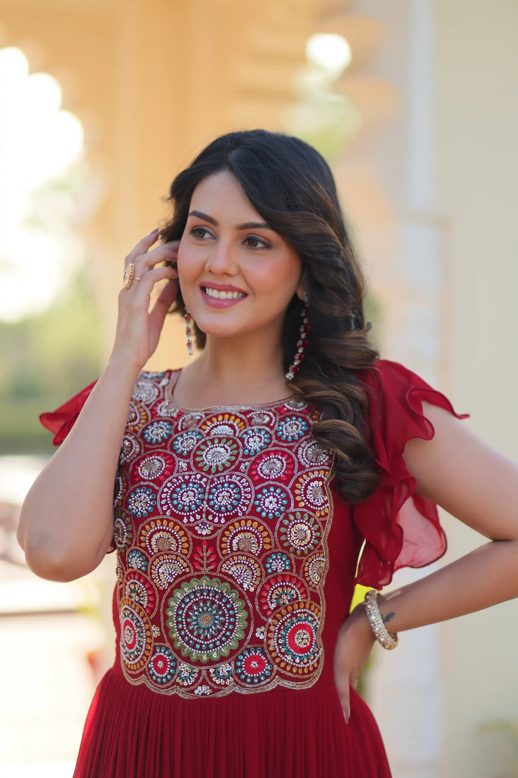 KA 1179 Maroon Faux Blooming Gown with Embroidery Work & Sequins Work. Special Price ₹1769. Delivery 4-6 Working Days. Shop now. | Bollywood Gowns, Creative Gowns, Designer Gowns, Embroidered Gowns, Gowns, Party Wear Gowns