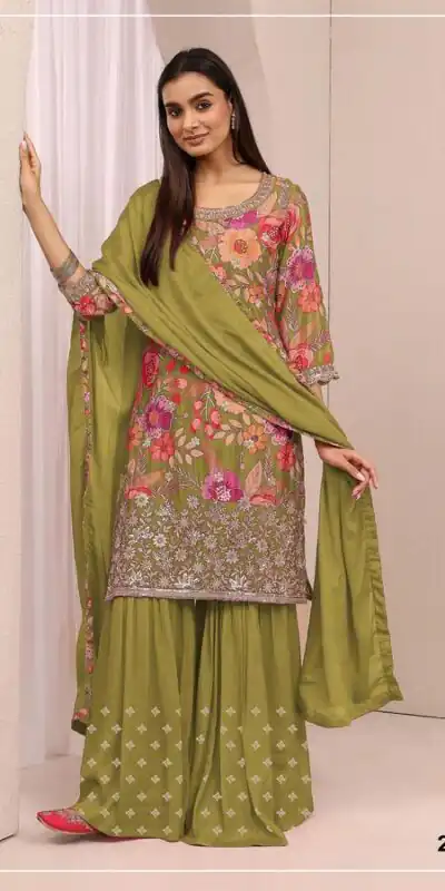 FC 2114 Mehandi Chinon Salwar Suit with Embroidery Work & Digital Print. Festive Deal ₹2449. Delivery 4-6 Working Days. Shop now. | Jump Suits, Straight Suits, Casual Suits, Creative suits, Designer Suits, Palazzo Suits, Party Wear Suits, Patiala Suits, Salwar suit