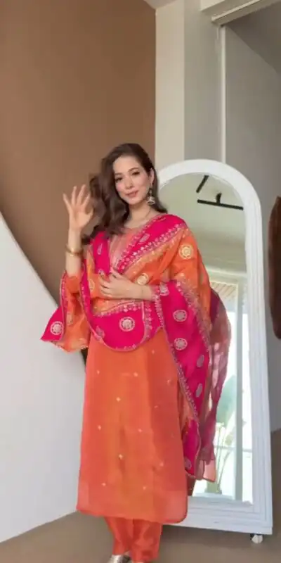 DC 119 Orange Chinon Salwar Suit with Embroidery Work & Digital Print. Festive Deal ₹1899. Delivery 4-6 Working Days. Shop now. | Jump Suits, Straight Suits, Casual Suits, Creative suits, Designer Suits, Palazzo Suits, Party Wear Suits, Patiala Suits, Salwar suit