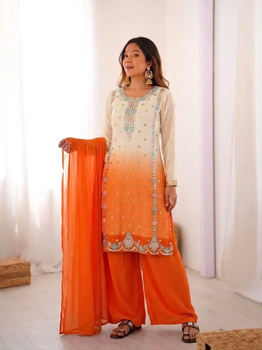 SR 1712 Orange Color Faux Georgette Salwar Suit with Designer Work. Affordable Price ₹1999. Delivery 4-6 Working Days. Shop now. | Jump Suits, Straight Suits, Casual Suits, Creative suits, Designer Suits, Palazzo Suits, Party Wear Suits, Patiala Suits, Salwar suit