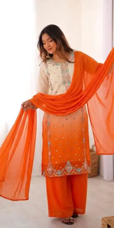 SR 1712 Orange Color Faux Georgette Salwar Suit with Designer Work. Affordable Price ₹1999. Delivery 4-6 Working Days. Shop now. | Jump Suits, Straight Suits, Casual Suits, Creative suits, Designer Suits, Palazzo Suits, Party Wear Suits, Patiala Suits, Salwar suit